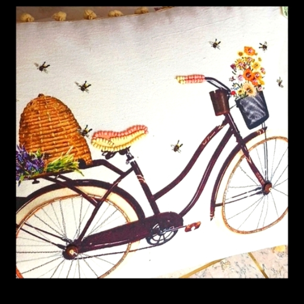 Embroidered Bike with Beaded Beehive Pillow by Valeri...QVC,,NEW - Picture 14 of 14